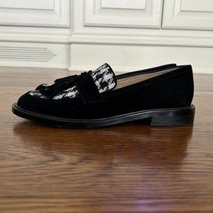 Ann Taylor Houndstooth Print Chunky Tassel Suede Loafers